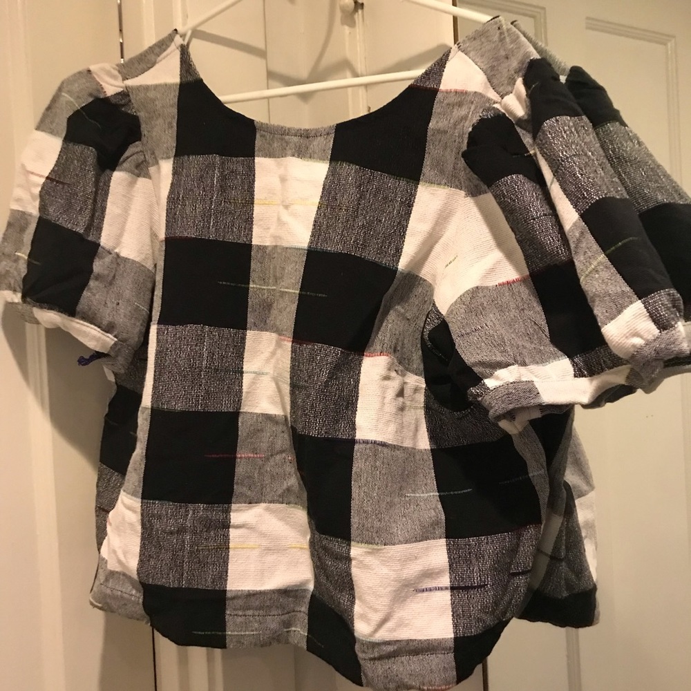 Anthropologie black and white shirt 1x plus size with zipper in the back - Picture 9 of 10